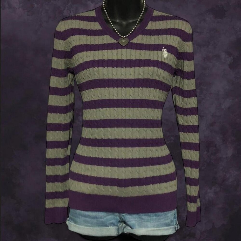 00s Grunge Striped V-Neck Top